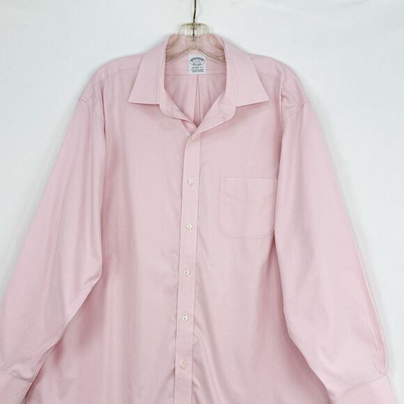Brooks Brothers 1818 Regent Mens 17-33 Pink Dress Shirt Non-Iron Supima Cotton - Picture 2 of 16